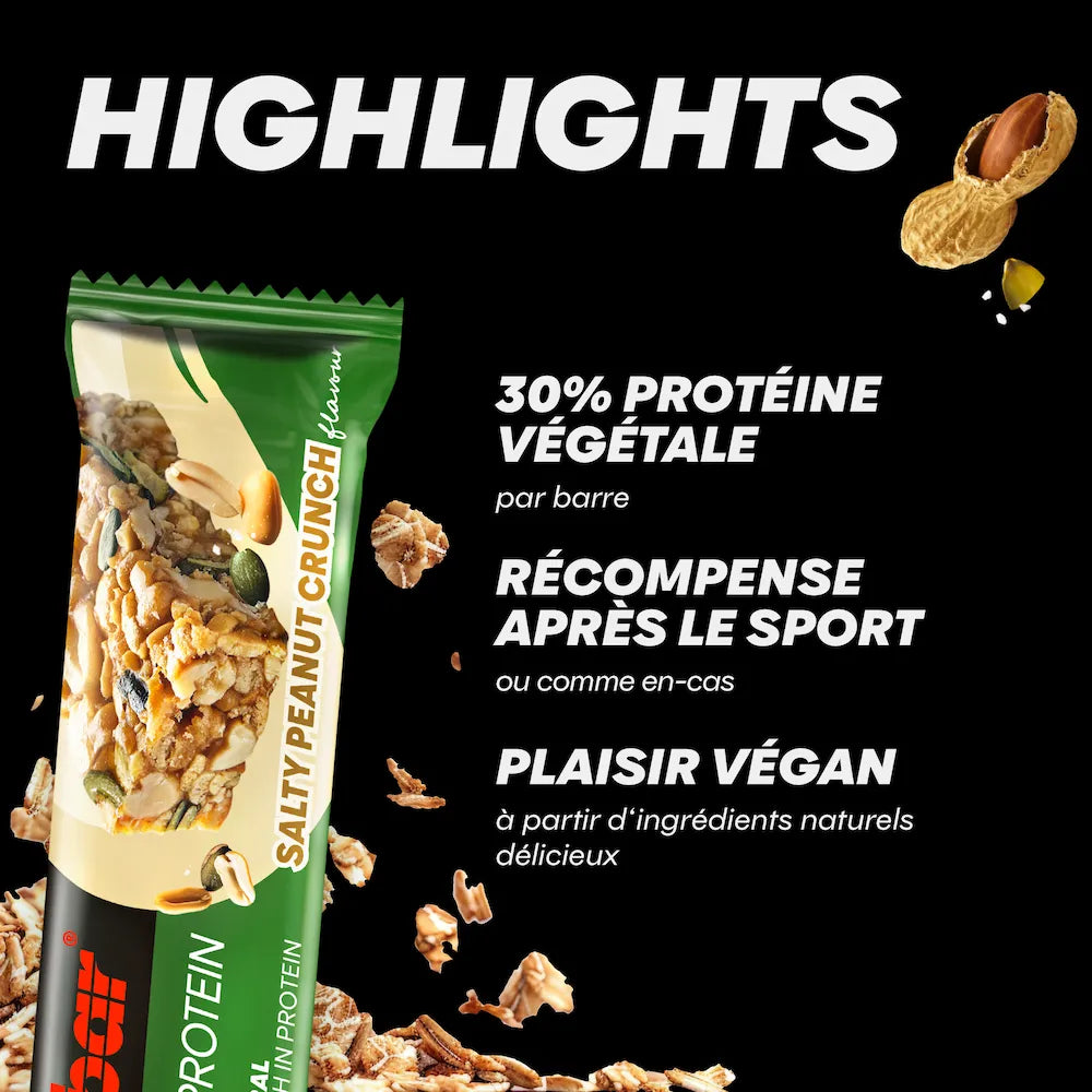Barre Powerbar Natural Protein Cacahuètes salées vegan avec 30 % de protéines végétales, cacahuètes et graines