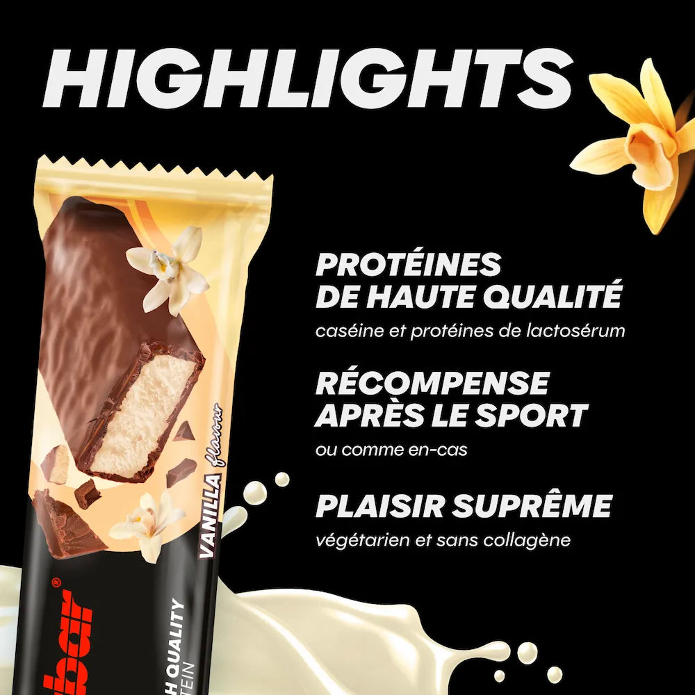 Barre Powerbar Protein+ Low In Sugar Vanille avec protéines de caséine et lactosérum