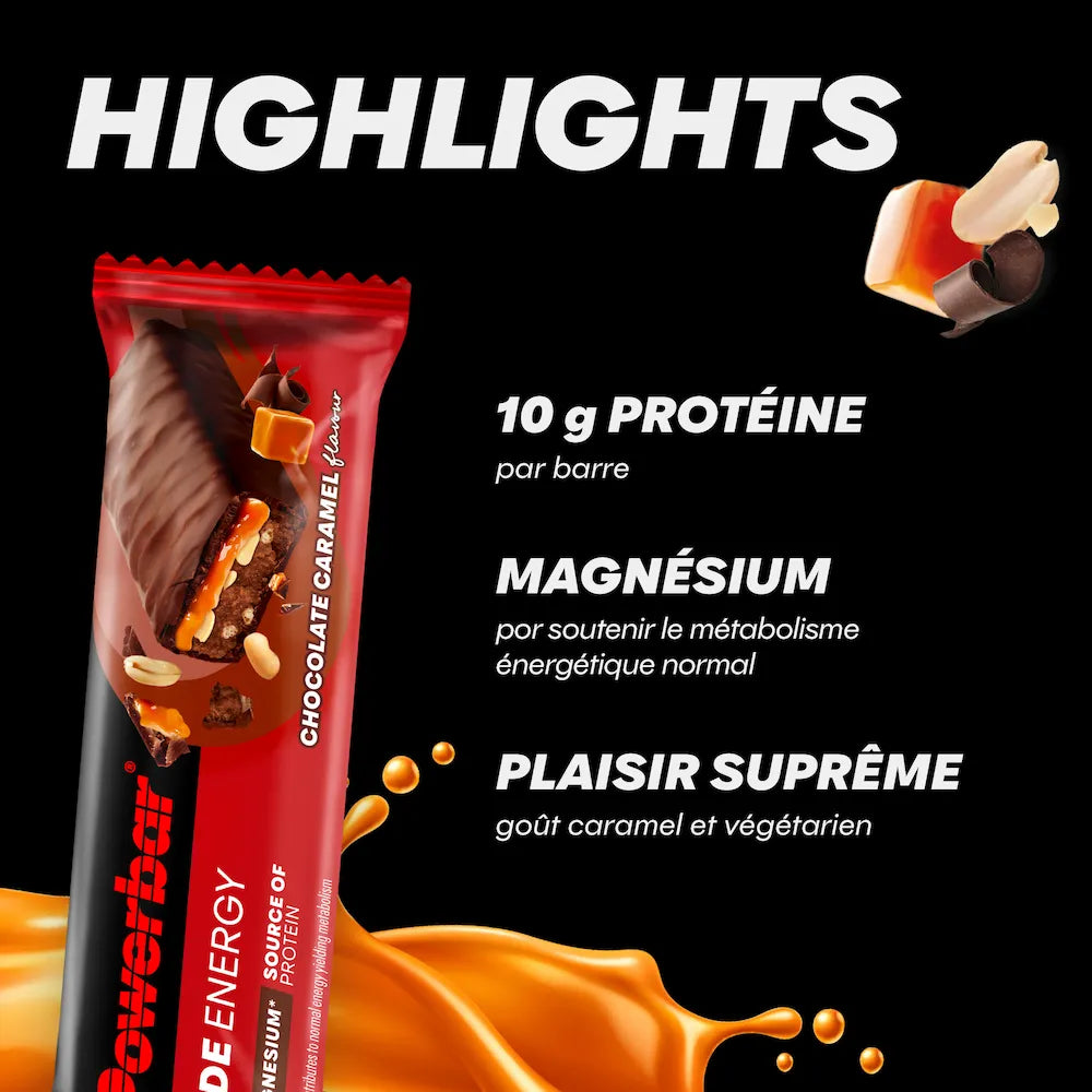 Barre Powerbar Ride Energy Chocolat-caramel avec protéines, magnésium, caramel et enrobage chocolaté