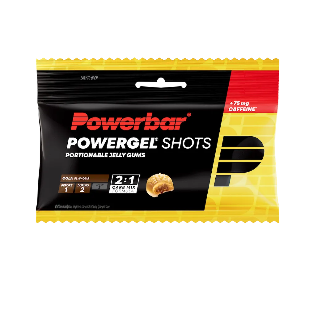 Sachet Powerbar PowerGel Shots Cola 60 g avec 9 gommes énergétiques et 75 mg de caféine