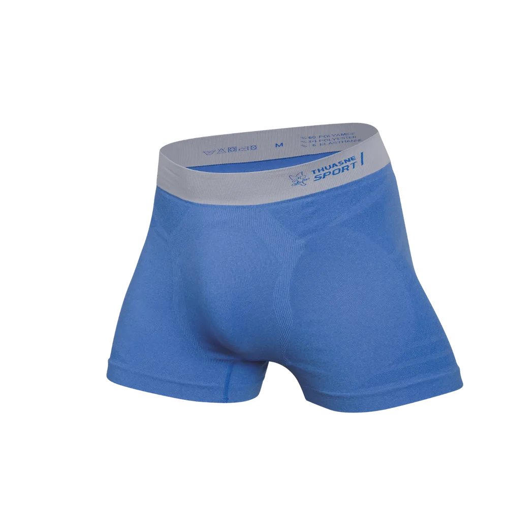 Boxer sans coutures Thuasne Sport bleu clair et gris vue trois-quarts avant