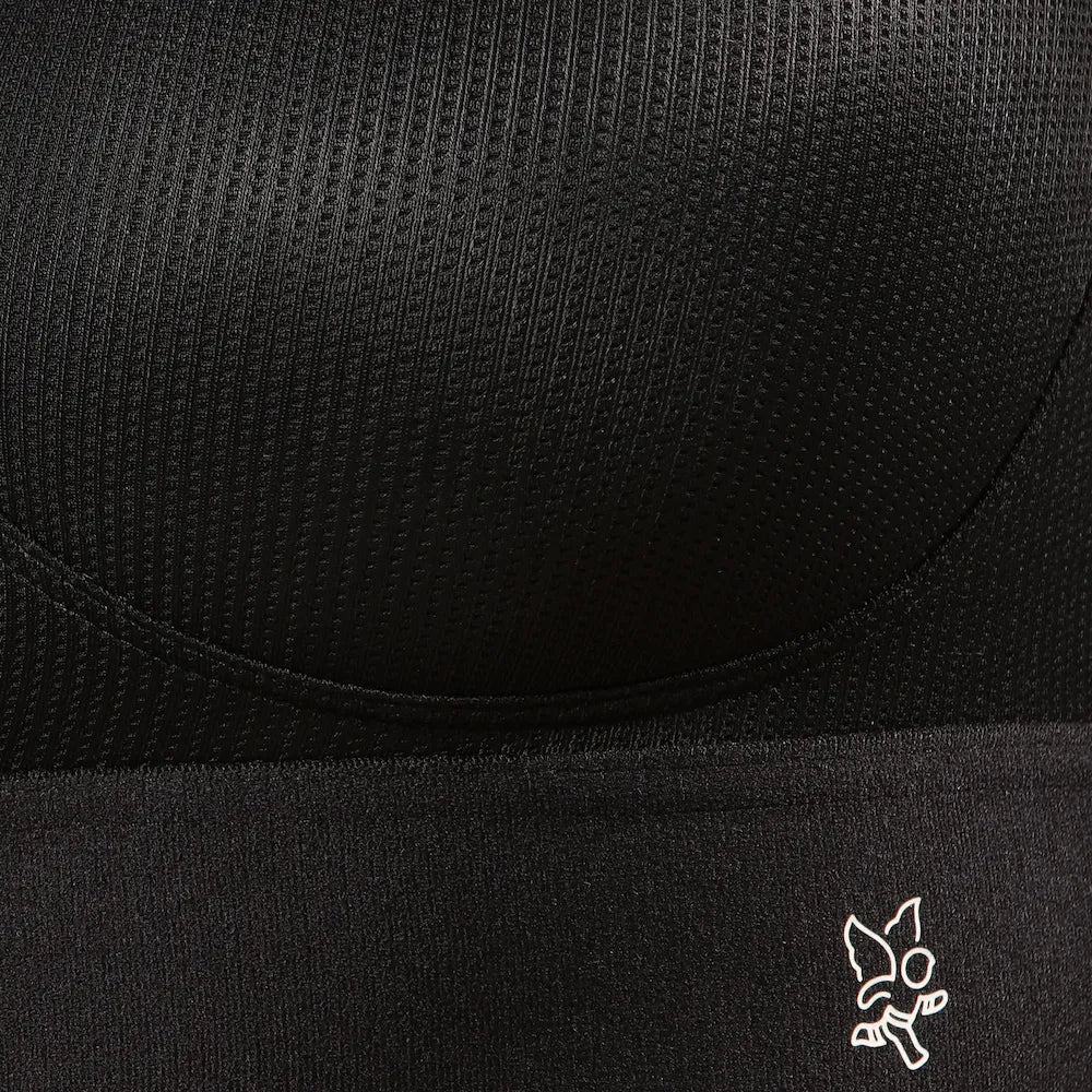 Détail du textile et du logo de la brassière Eaz'ip EVO Thuasne Sport noire