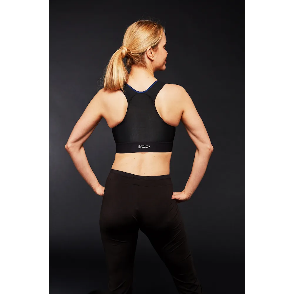 Femme portant la brassière Eaz'ip EVO Thuasne Sport noire vue de dos
