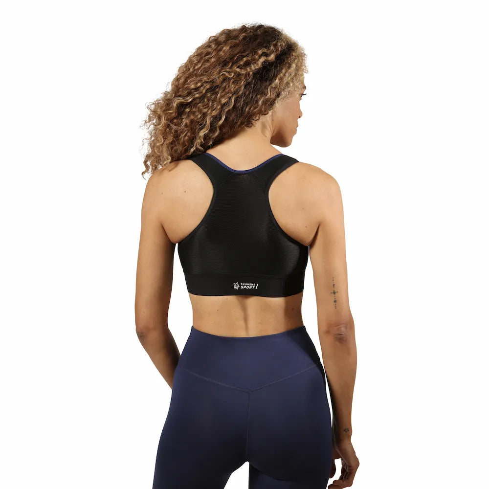Brassière Eaz'ip EVO Thuasne Sport noire portée vue arrière avec dos nageur
