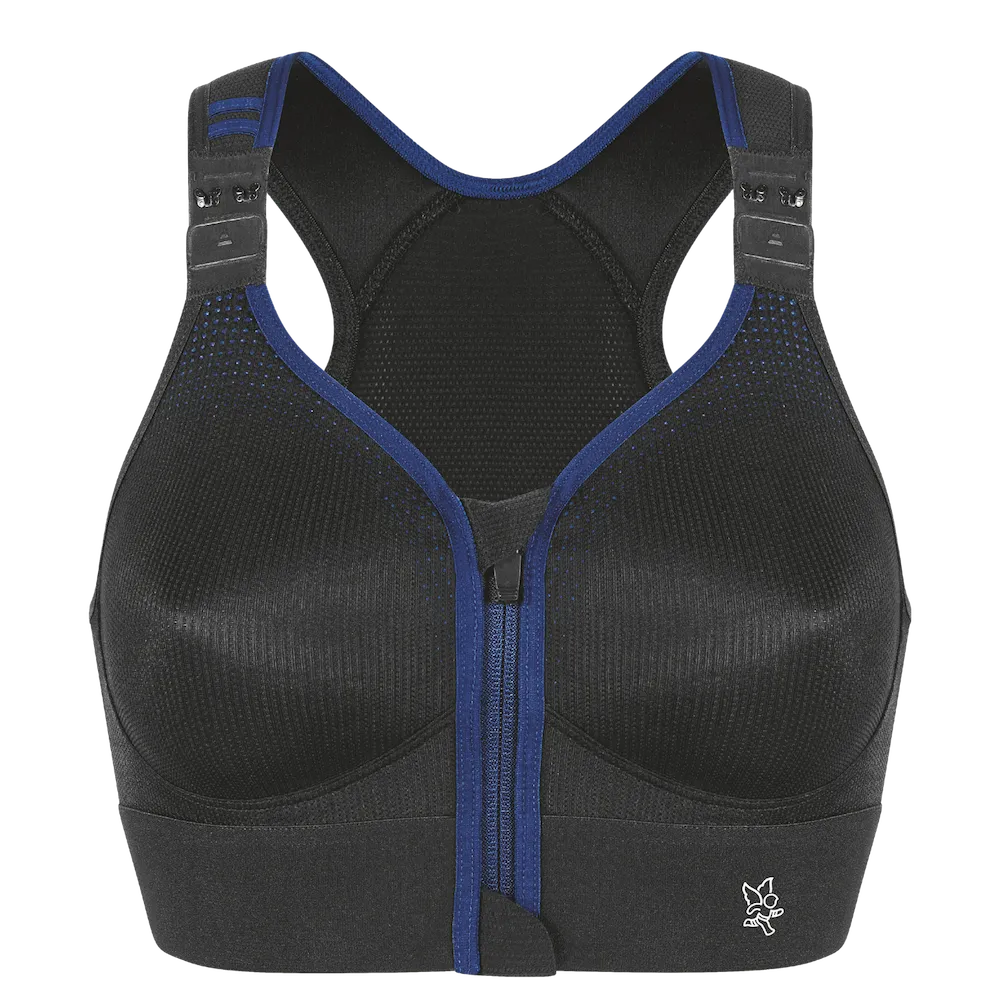 Brassière Eaz'ip EVO Thuasne Sport noire vue avant avec fermeture zippée