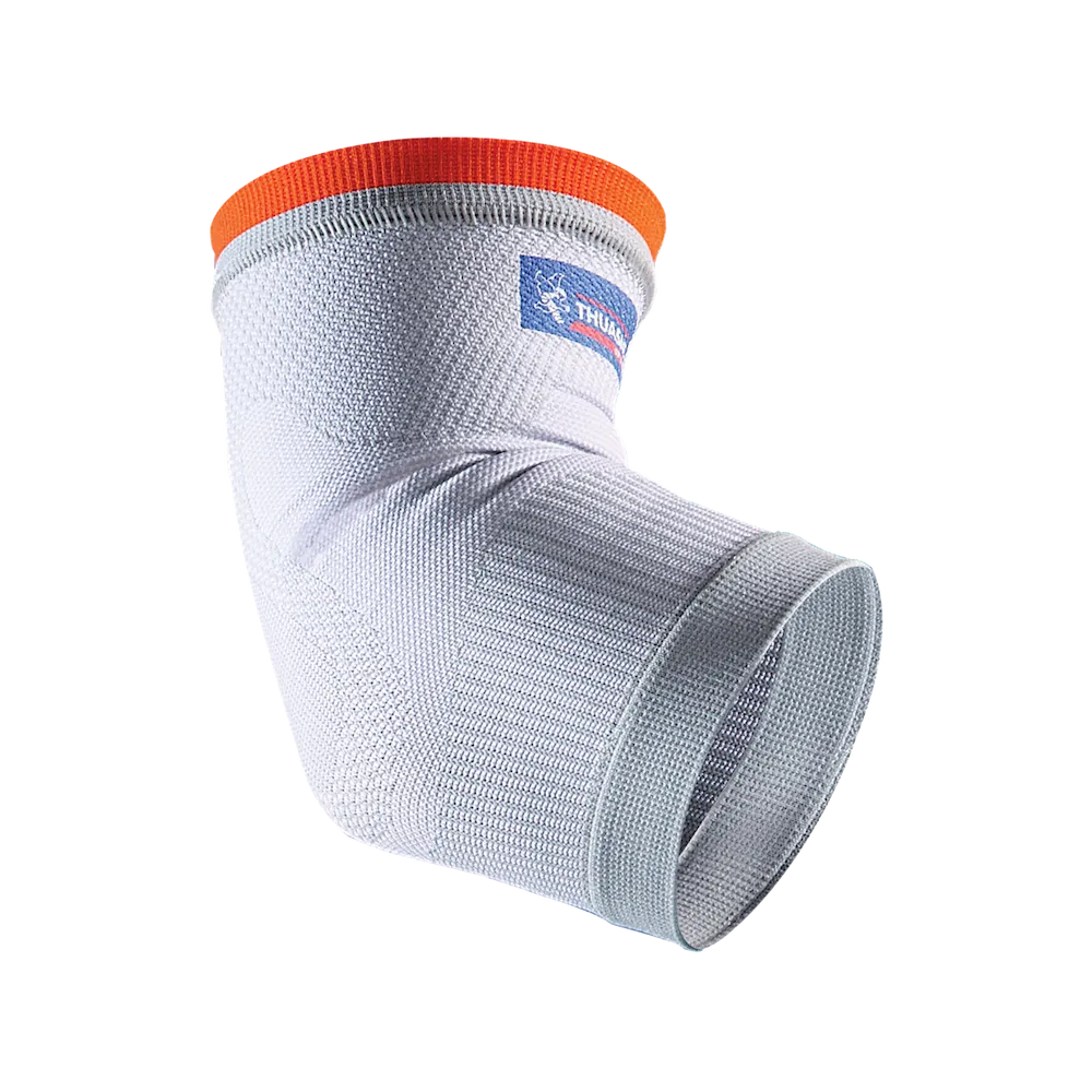Coudière de maintien Thuasne Sport Stabilité 2 grise présentée seule avec bordure orange et logo