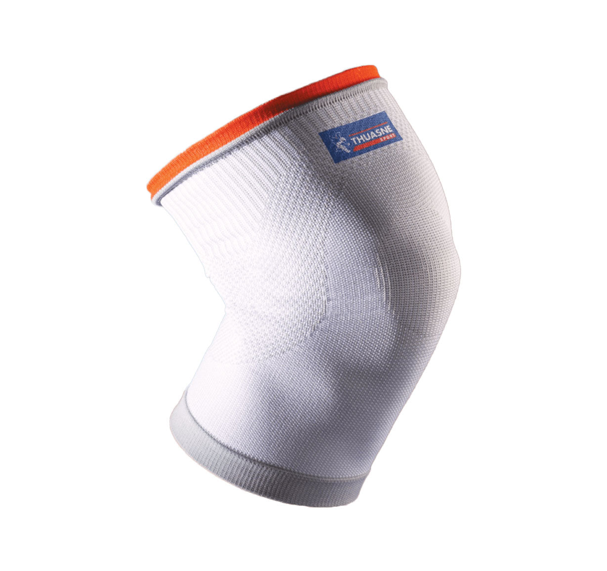 Genouillère de maintien intégral Thuasne Sport Stabilité 2 blanche vue latérale avec bordure orange et logo