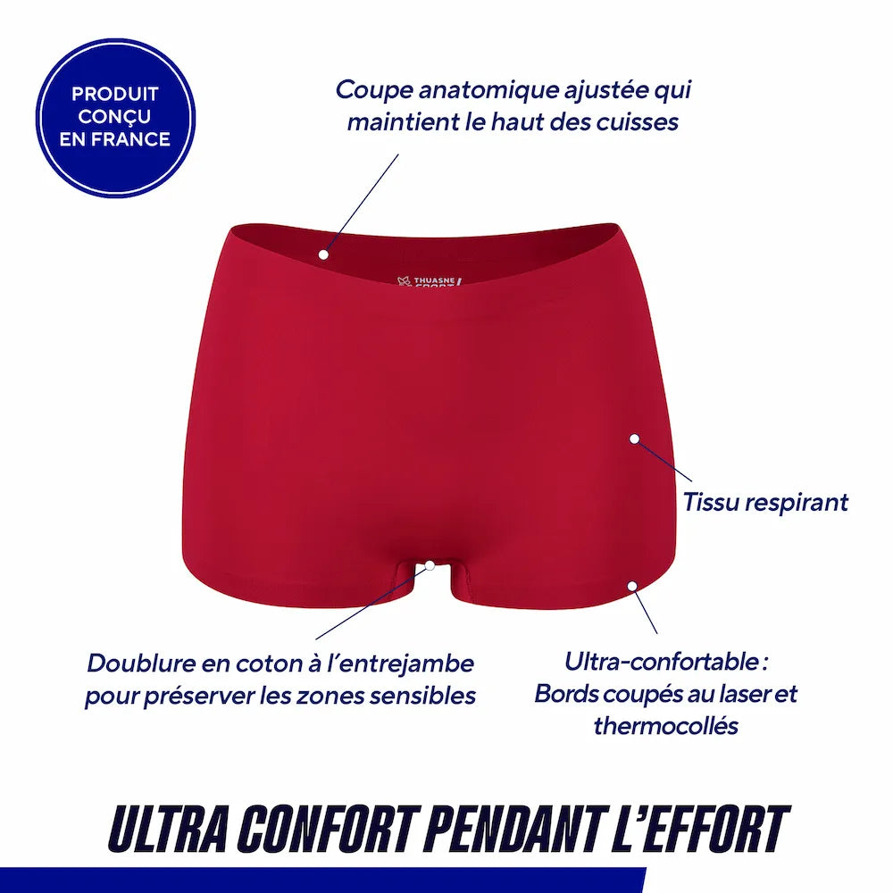 Caractéristiques techniques du shorty ThermoSeam Thuasne Sport rouge