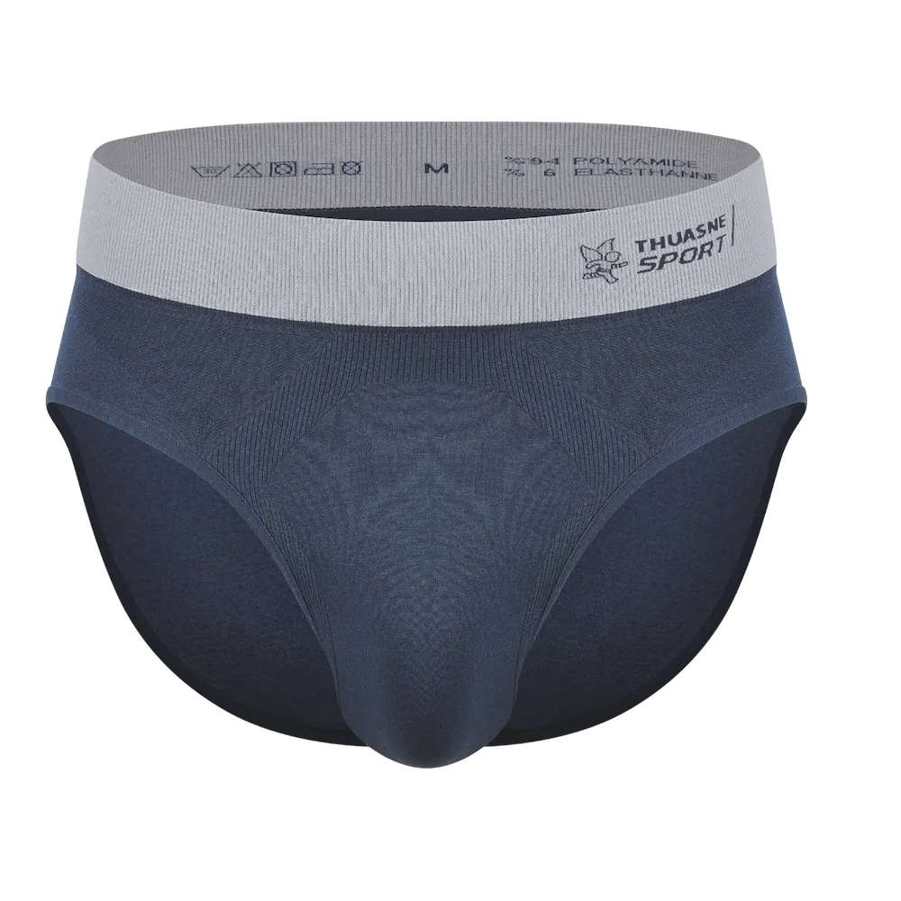 Slip de sport sans coutures Thuasne Sport bleu marine et gris vue de face