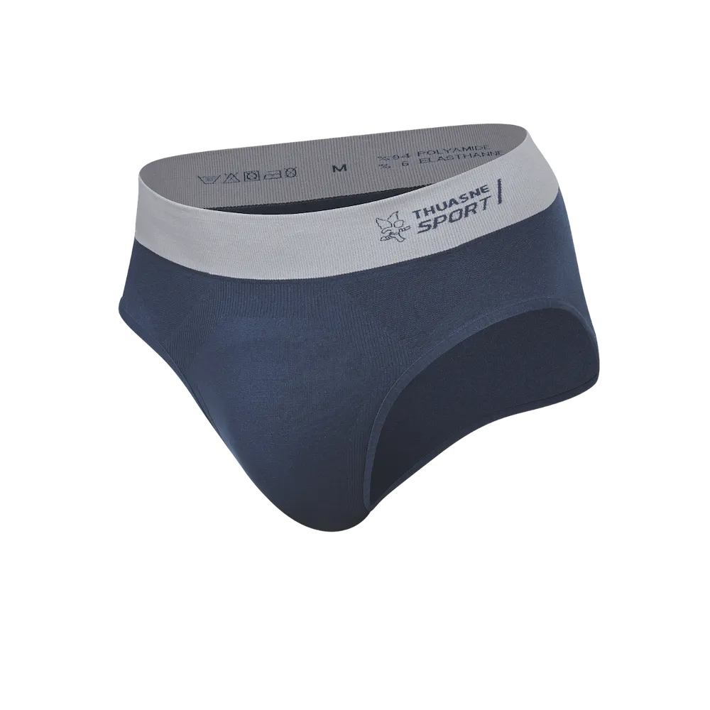 Slip Seamless Thuasne Sport bleu marine et gris vue trois-quarts avant