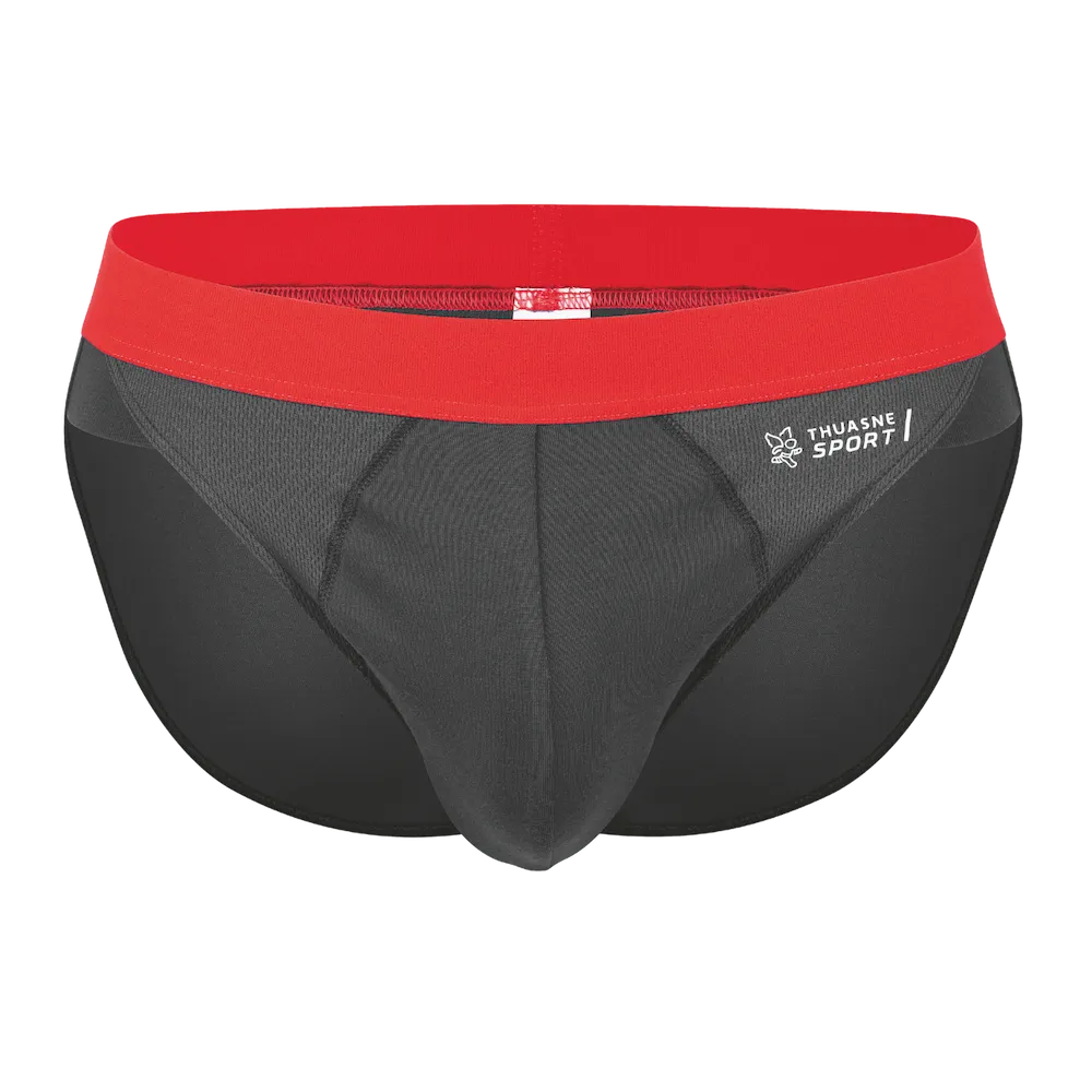 Slip de sport Tech Confort Thuasne Sport noir avec ceinture rouge vue de face