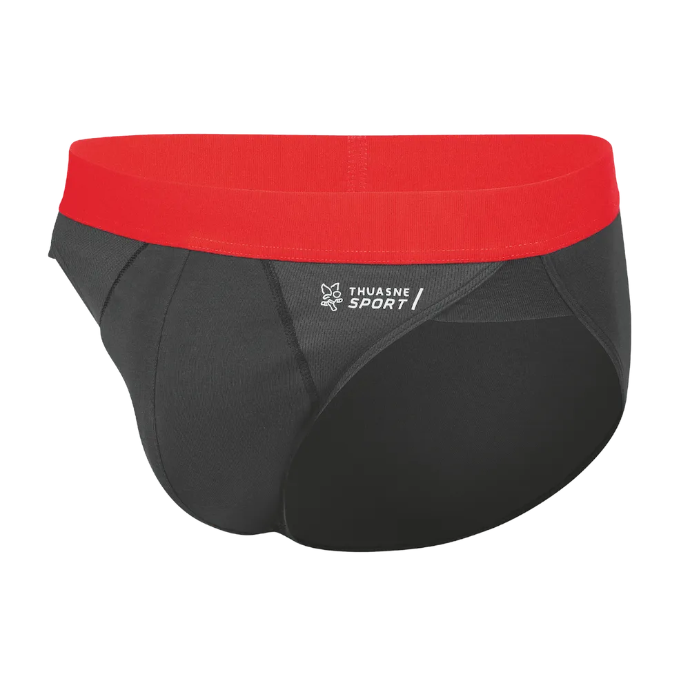Slip Tech Confort Thuasne Sport noir avec ceinture rouge vue trois-quarts avant