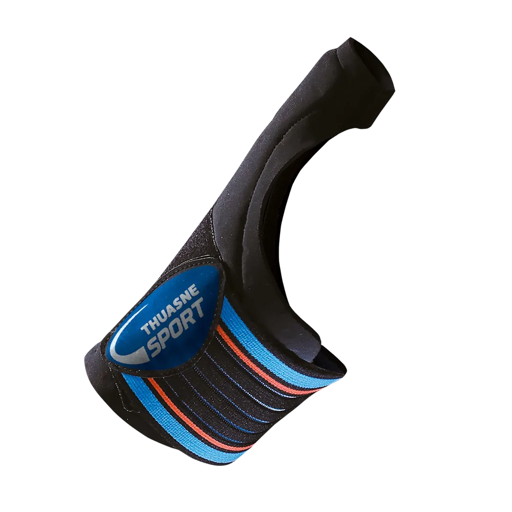 Strapping poignet pouce Thuasne Sport Stabilité 4 noir avec sangles bleues et orange