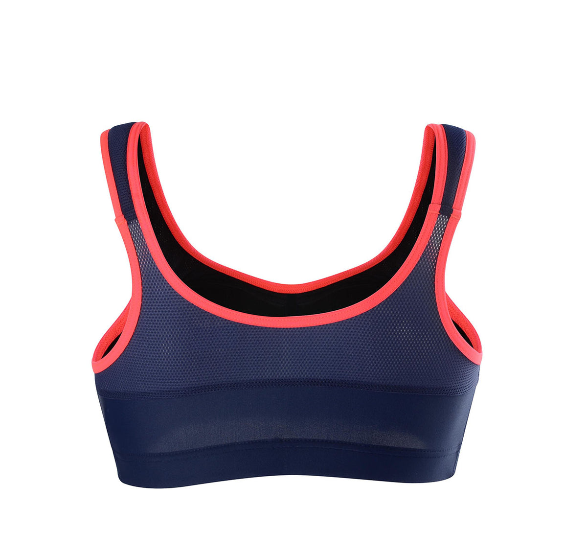 Brassière Top' Strap Fit Thuasne Sport bleu marine et rose vue de dos avec panneau en mesh