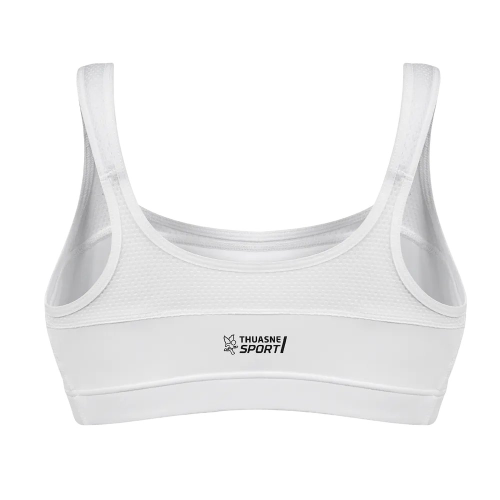 Brassière Top' Strap Original Thuasne Sport blanche vue de dos avec logo Thuasne Sport