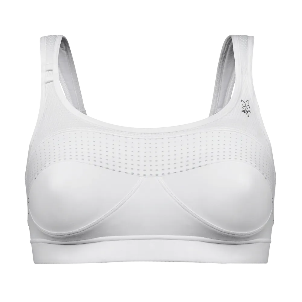 Brassière Top' Strap Original Thuasne Sport blanche vue de face avec bonnets préformés et bande perforée