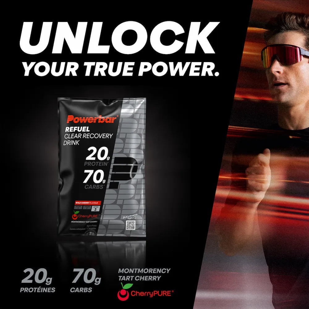 Tableau des valeurs nutritionnelles Powerbar Refuel Clear Recovery Drink cerise